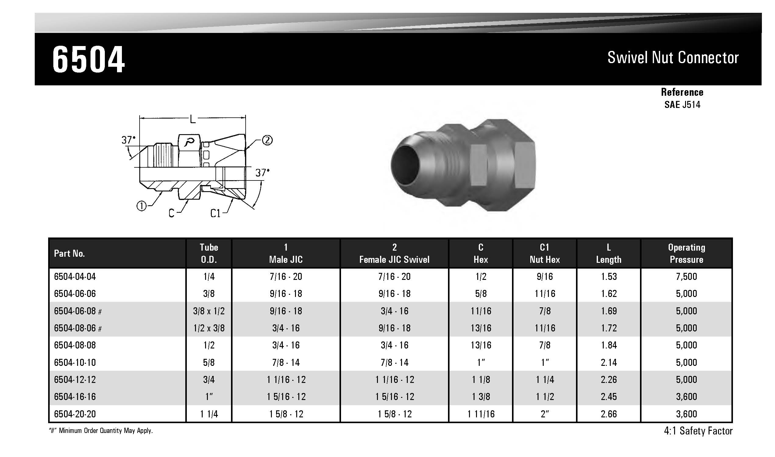 Male NPT x Female JIC Swivel, Adapter, Steel 65051216